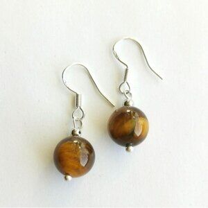 Tigers Eye drop earrings Sterling Silver French Wire Hooks